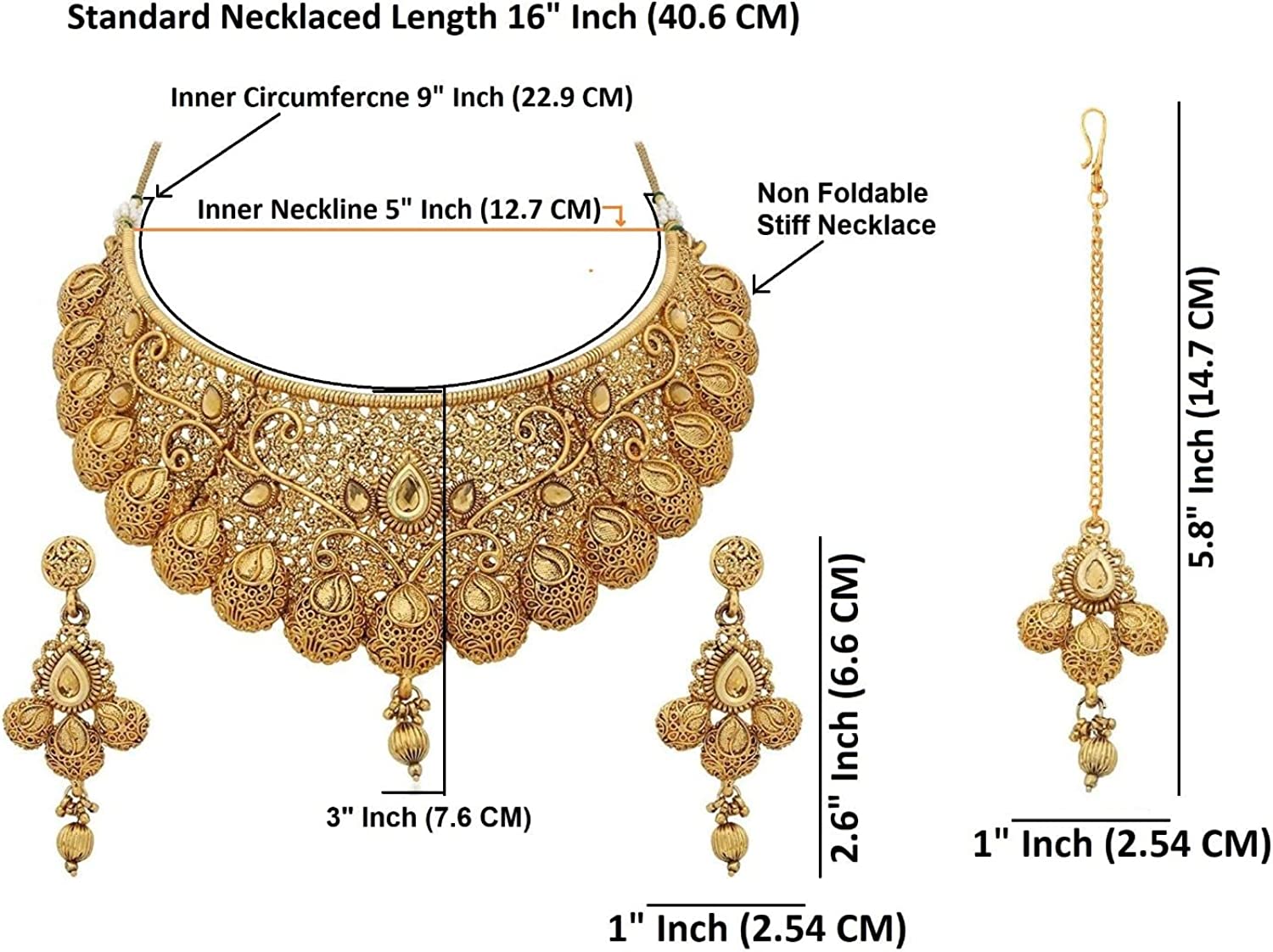 Efulgenz Indian Bollywood Traditional Crystal Pearl Wedding Choker Necklace Earrings Maang Tikka Jewelry Set - Image 7